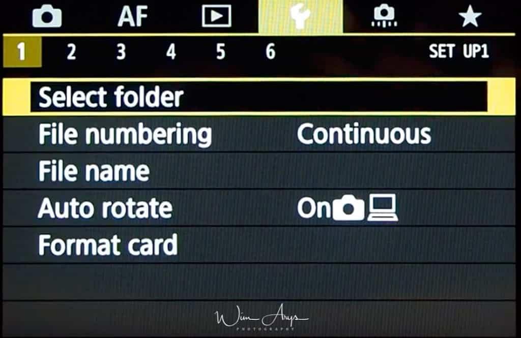 Canon EOS R Setup Menu page 1