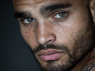 a studio portrait with dramatic lighting one side